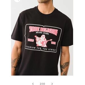 True Religion Black Tee with Red & White Logo Graphic